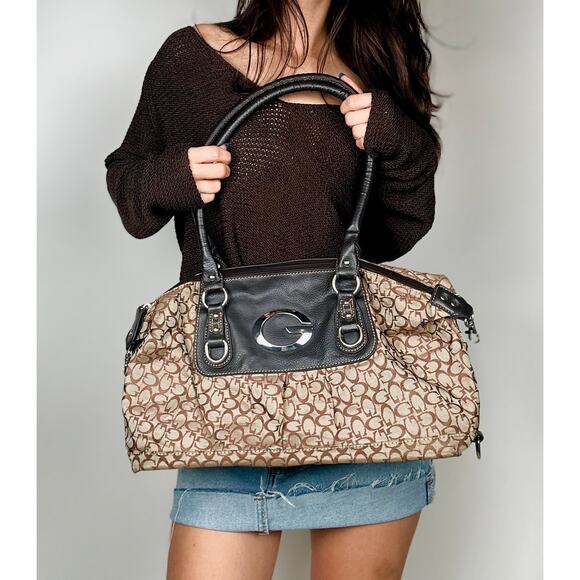 Guess Monogram Canvas Shoulder Bag - Picture 2 of 9